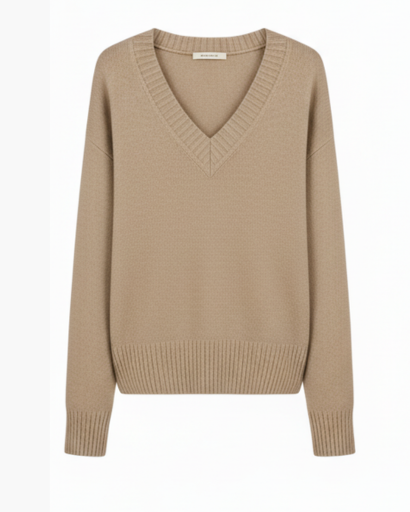Pull col V femme – détail manches longues