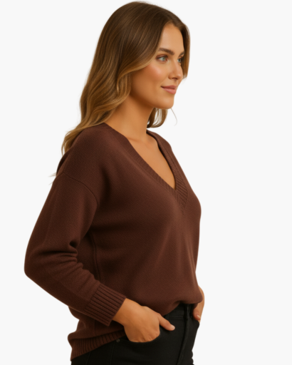 Pull col V pour femme coupe décontractée