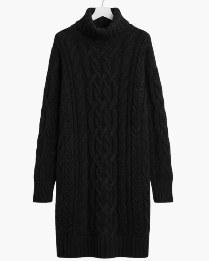 Robe Pull Col Roulé Femme – Tricot Torsadé Élégant et Chaud