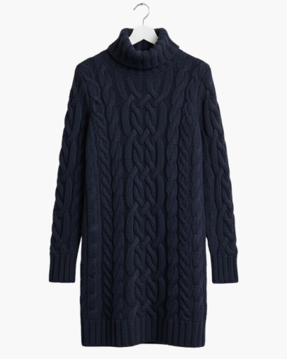 Robe Pull Col Roulé Femme – Tricot Torsadé Élégant et Chaud