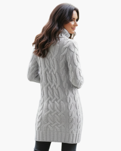 Robe Pull Col Roulé Femme – Tricot Torsadé Élégant et Chaud