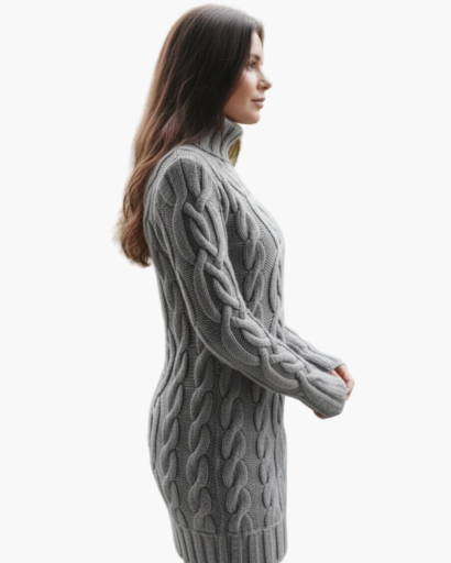Robe Pull Col Roulé Femme – Tricot Torsadé Élégant et Chaud