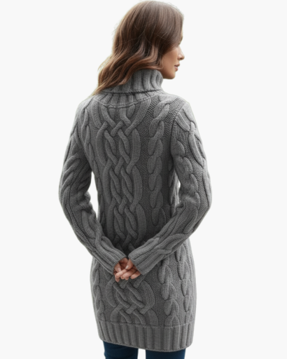 Robe Pull Col Roulé Femme – Tricot Torsadé Élégant et Chaud