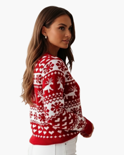Pull de Noël Femme – Motif Renne & Flocons – Esprit Festif et Doux