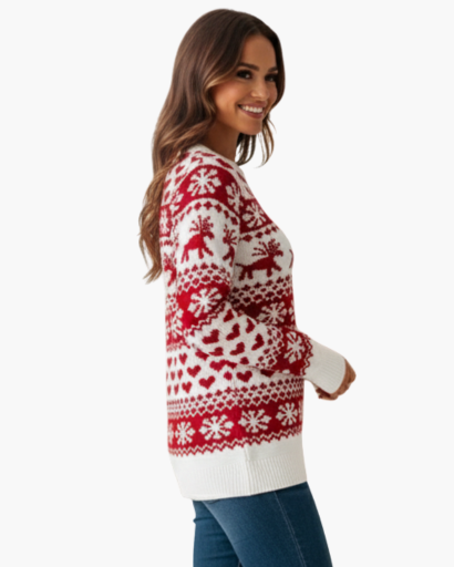 Pull de Noël Femme – Motif Renne & Flocons – Esprit Festif et Doux