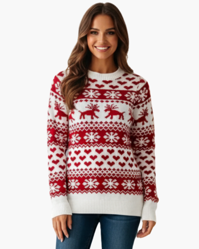 Pull de Noël Femme – Motif Renne & Flocons – Esprit Festif et Doux
