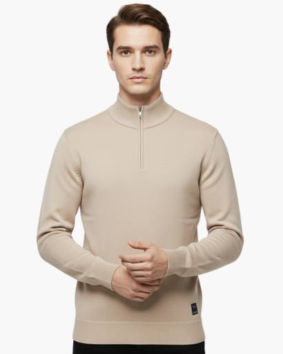 Pull Zippé Quart de Tour Homme – Classique & Confortable | Style Élégant Automne Hiver