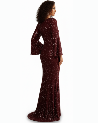 Robe Sirène Pailletée Femme Évasée – Manches Bouffantes & Glamour | Soirée & Cérémonie Chic