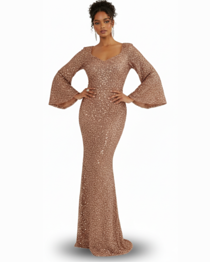 Robe Sirène Pailletée Femme Évasée – Manches Bouffantes & Glamour | Soirée & Cérémonie Chic