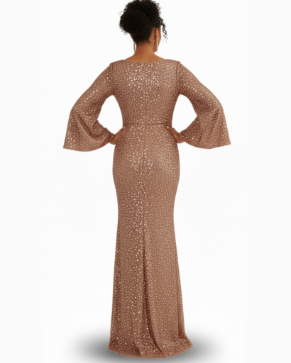 Robe Sirène Pailletée Femme Évasée – Manches Bouffantes & Glamour | Soirée & Cérémonie Chic