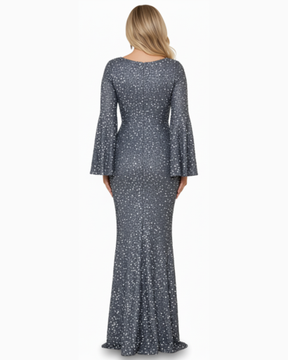 Robe Sirène Pailletée Femme Évasée – Manches Bouffantes & Glamour | Soirée & Cérémonie Chic