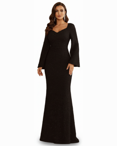 Robe Sirène Pailletée Femme Évasée – Manches Bouffantes & Glamour | Soirée & Cérémonie Chic