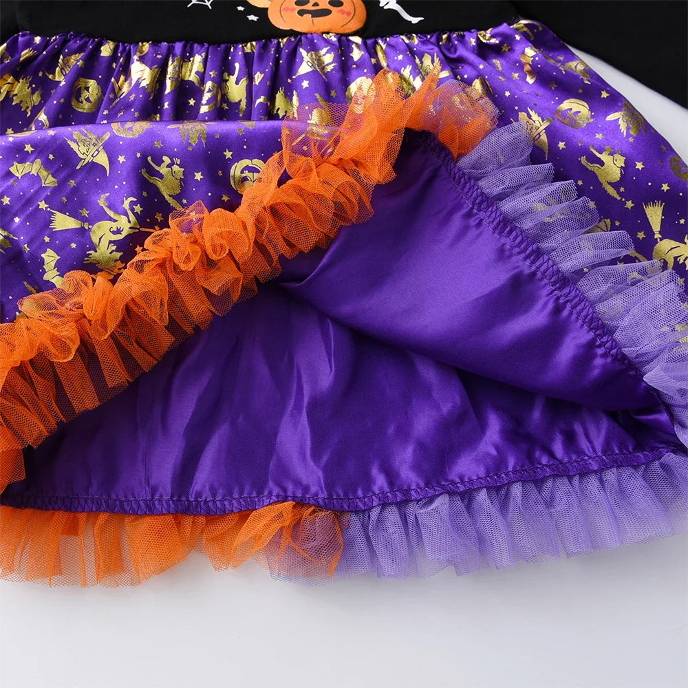 Robe de fête Halloween squelette et citrouille pour filles, guide des tailles
