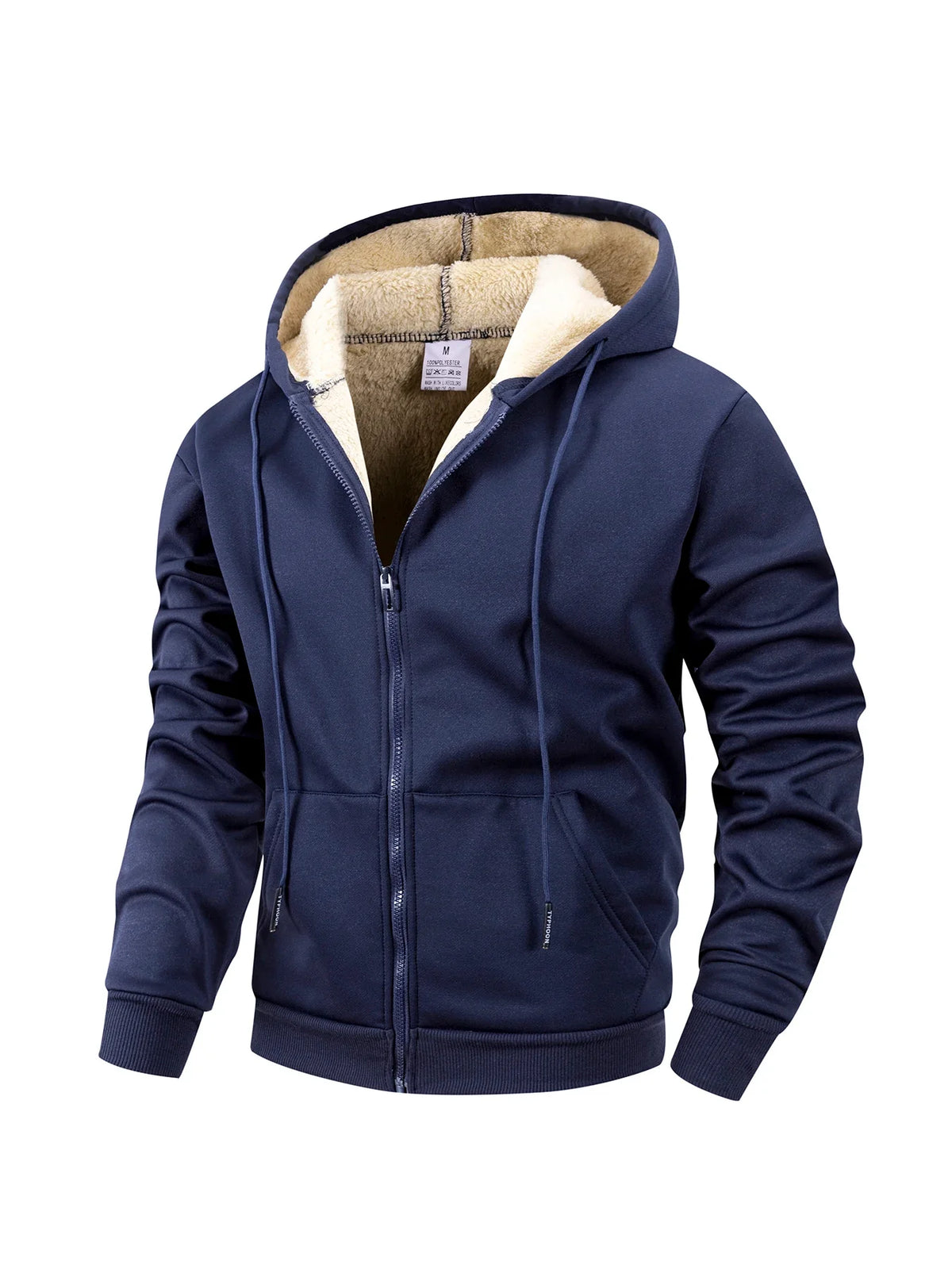 Hoodie polaire zippé bleu marine avec doublure sherpa