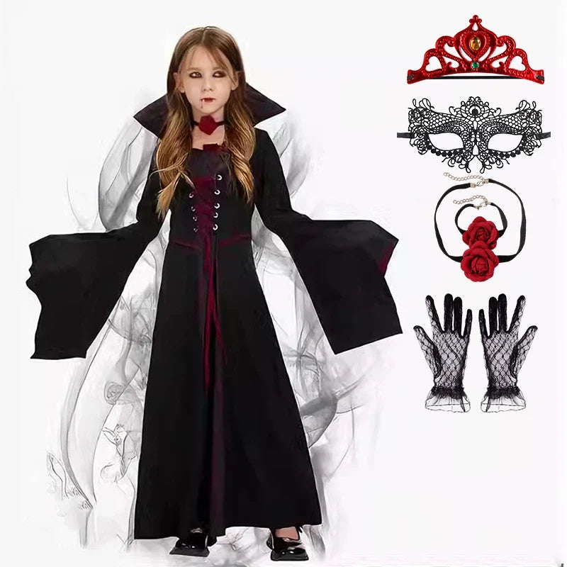 Ensemble reine vampire avec tiare, masque, collier et gants en dentelle