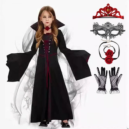 Ensemble reine vampire avec tiare, masque, collier et gants en dentelle