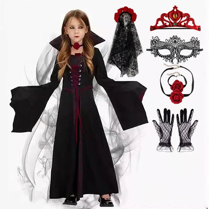 Ensemble reine vampire complet avec tiare, masque, collier, gants et voile