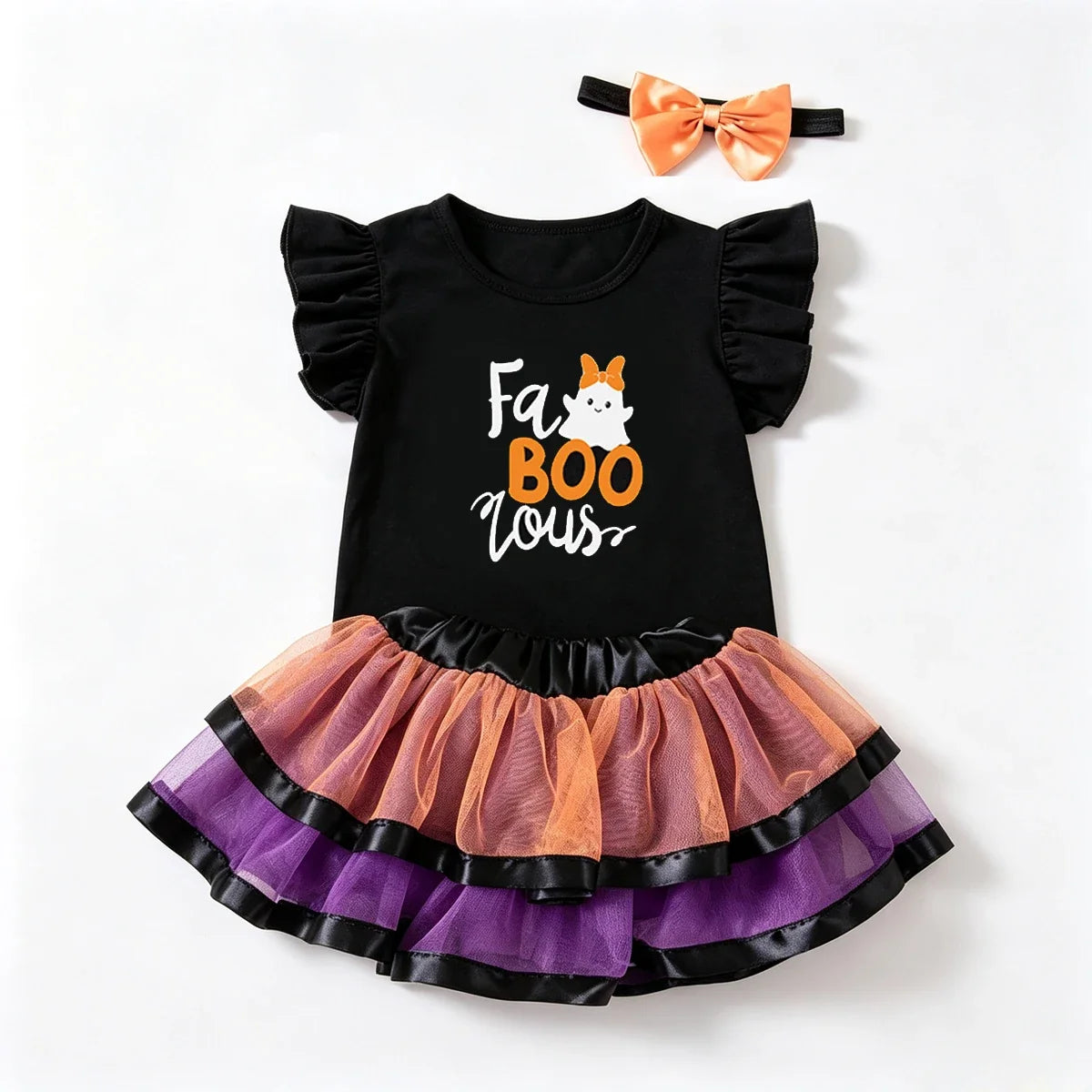Ensemble tutu Halloween bébé, jupon violet et orange, haut imprimé Mon Premier Halloween
