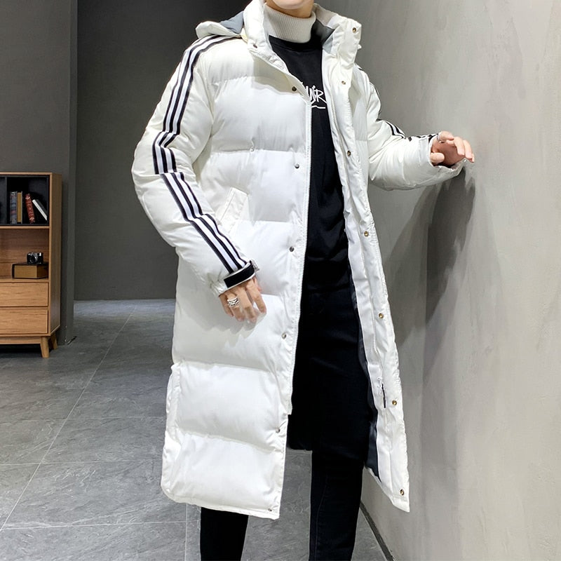 Manteau d'hiver long blanc à capuche homme