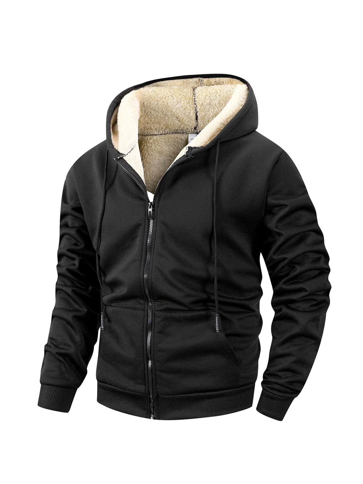 Hoodie polaire zippé noir avec doublure sherpa