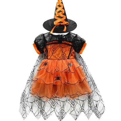 Robe de costume sorcière violette avec chapeau de sorcière assorti pour fille