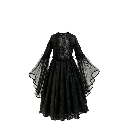 Robe gothique noire en dentelle à manches bouffantes, robe seule