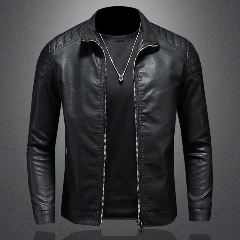 Veste homme similicuir noir, coupe classique structurée
