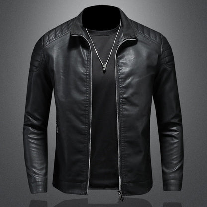 Veste homme similicuir noir, coupe classique structurée