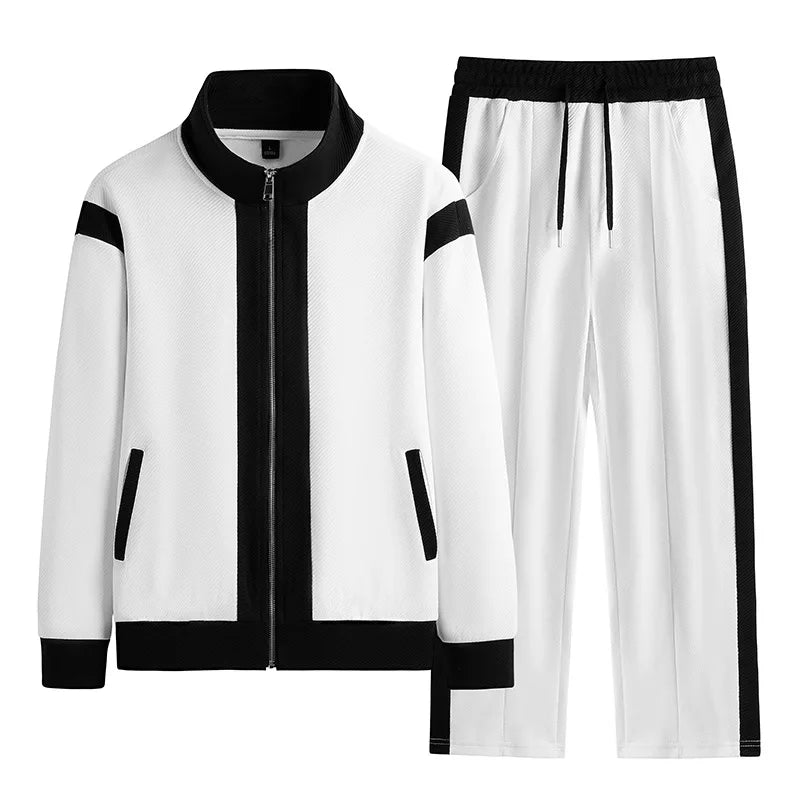 ensemble survêtement homme blanc, veste zippée et pantalon