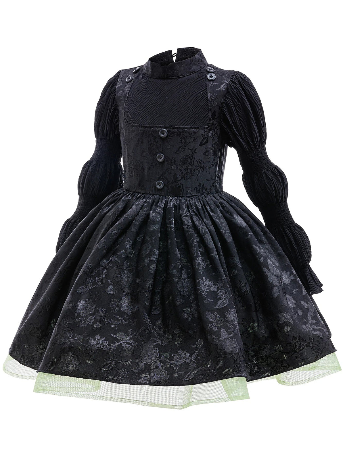 Robe de sorcière gothique fille avec lisere de jupon tulle menthe