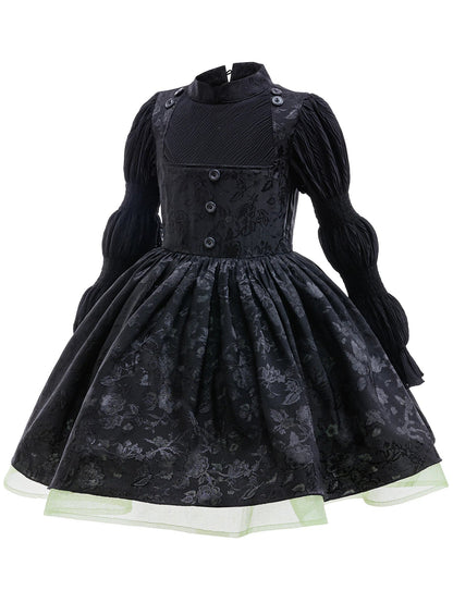 Robe de sorcière gothique fille avec lisere de jupon tulle menthe
