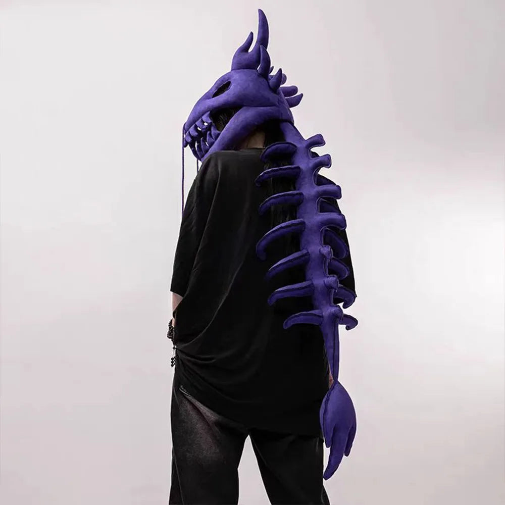 Cagoule squelette de dinosaure en peluche, coloris violet