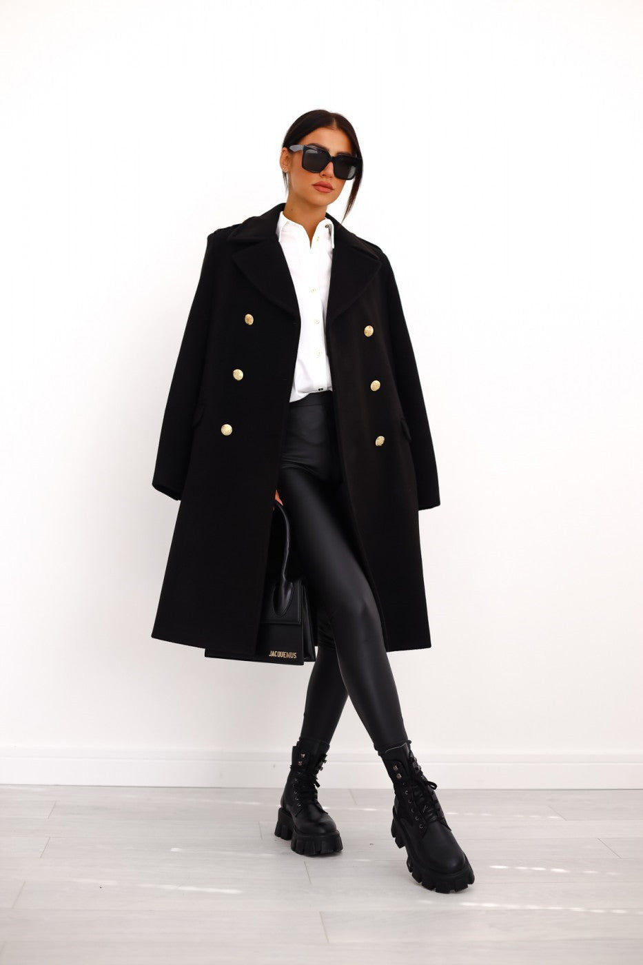 manteau laine femme noir, vue de face