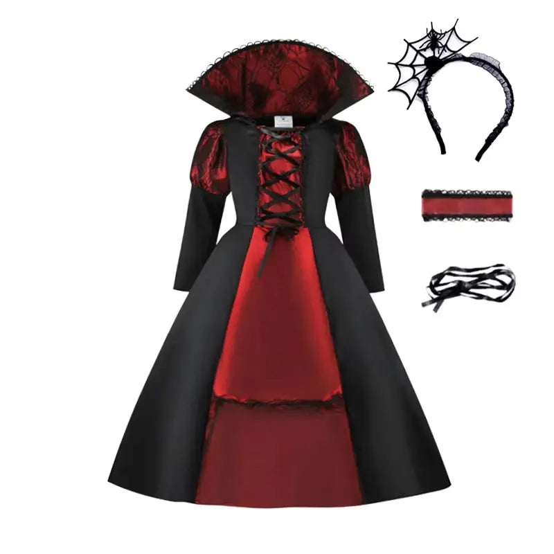 Robe de costume mariée vampire pour fille avec serre-tête et masque gothique