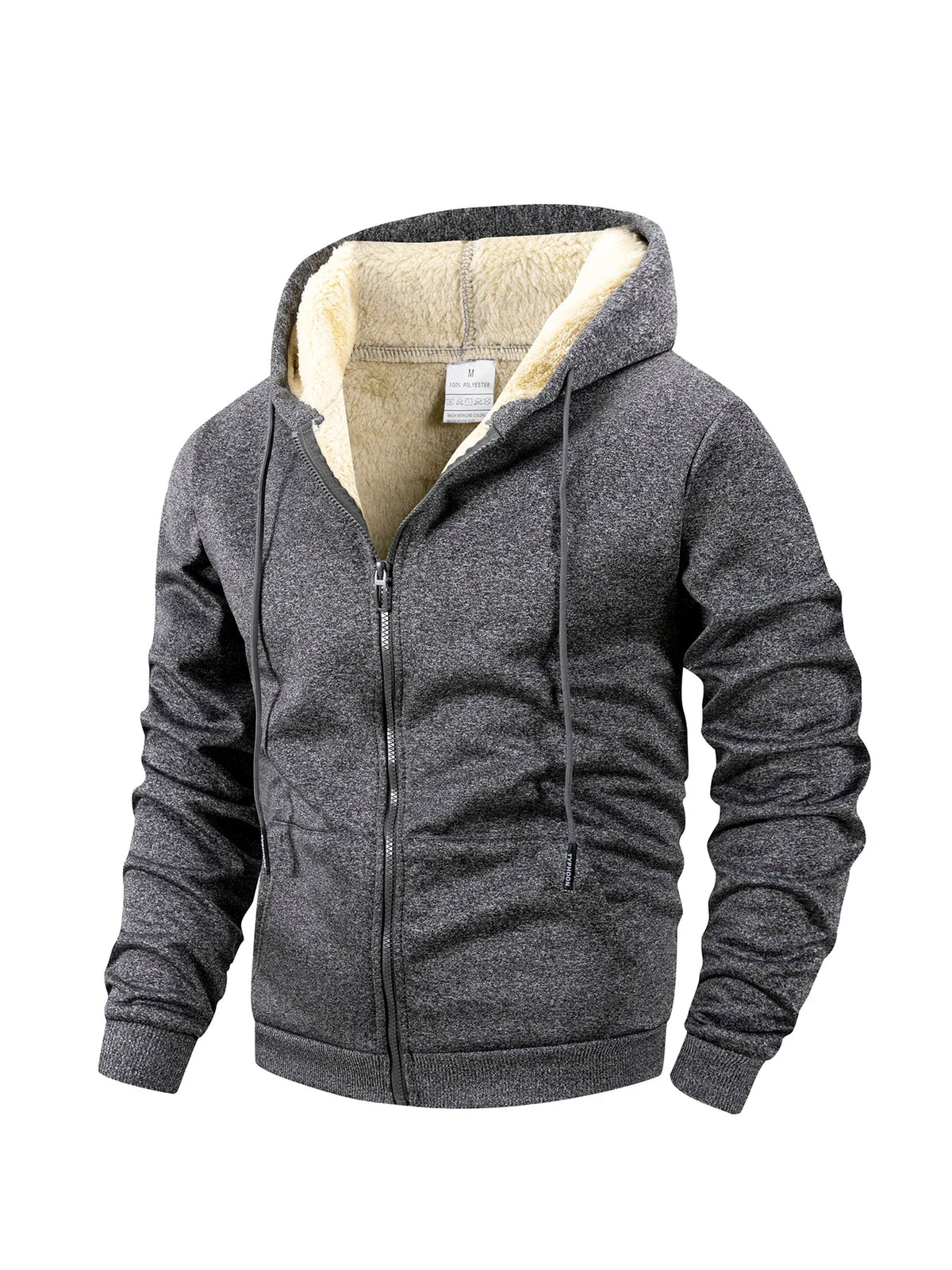 Hoodie polaire zippé gris foncé avec doublure sherpa
