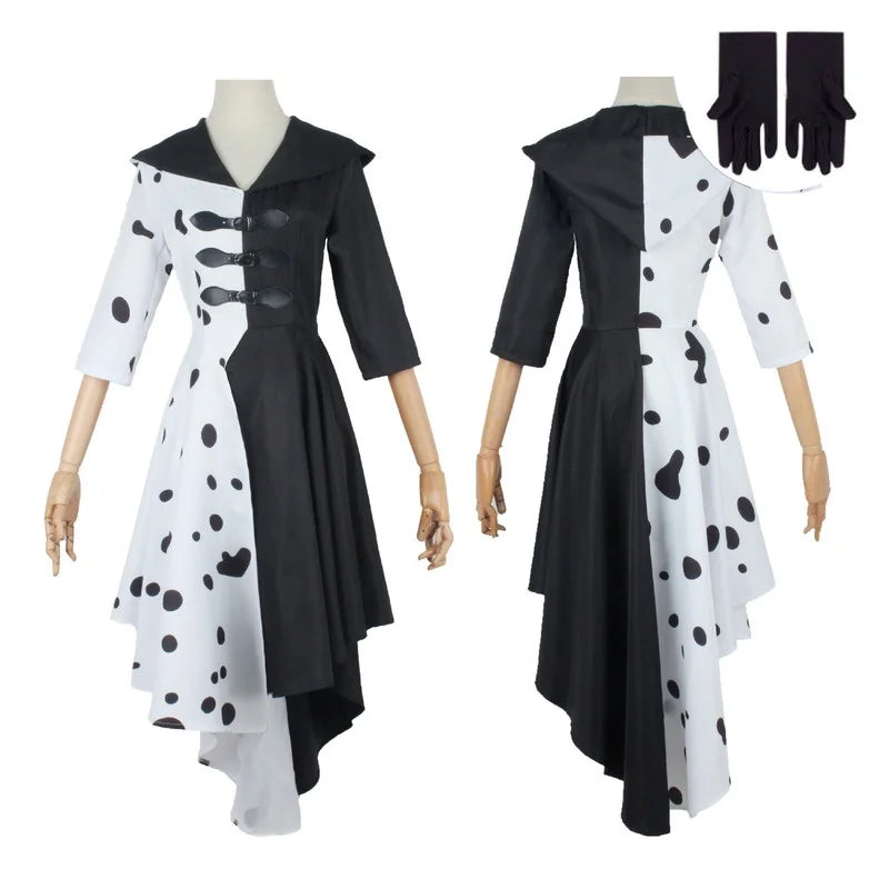Costume dalmatien noir et blanc femme, robe seule vue avant et arrière