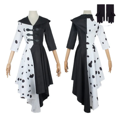 Costume dalmatien noir et blanc femme, robe seule vue avant et arrière