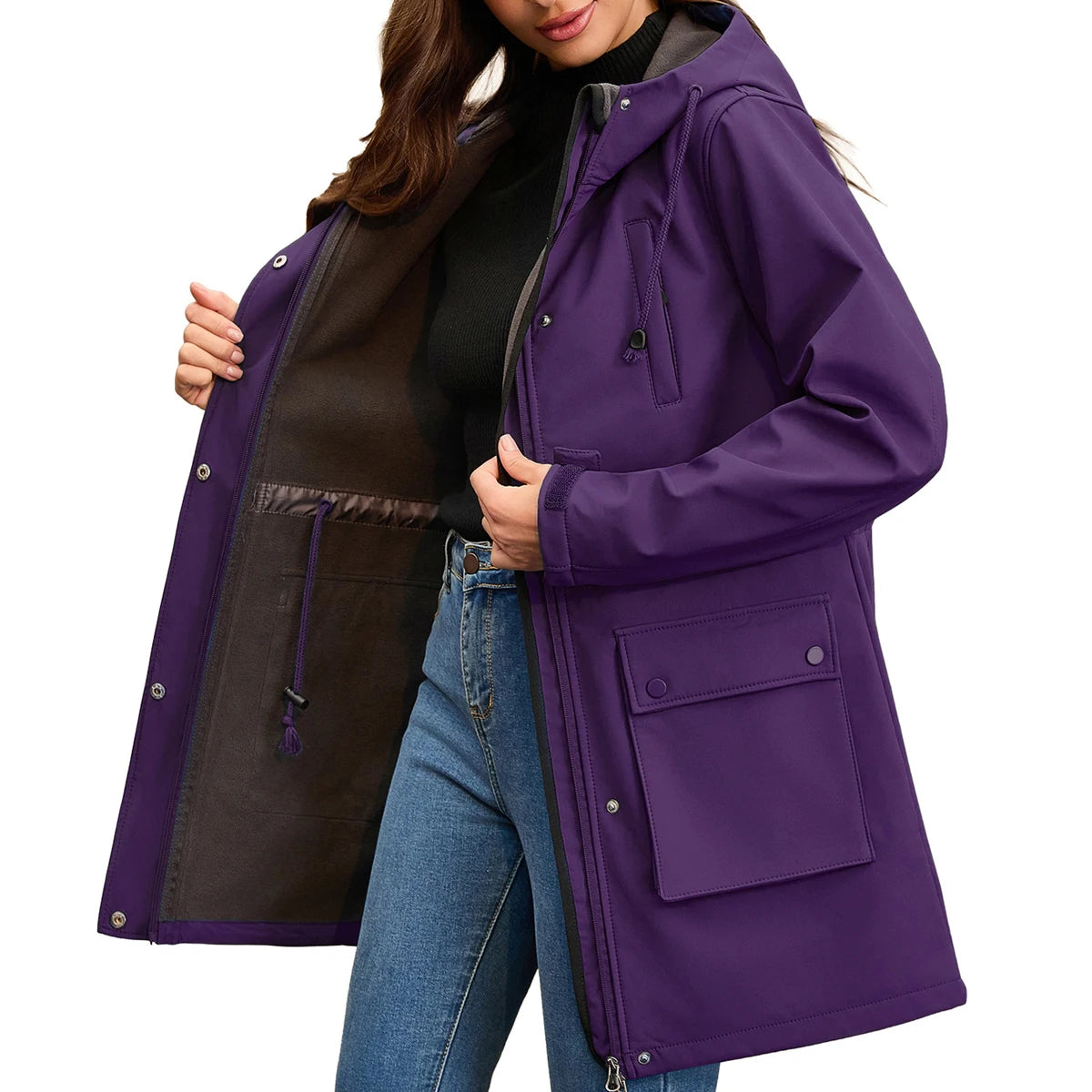 Trench imperméable femme à capuche, coloris violet