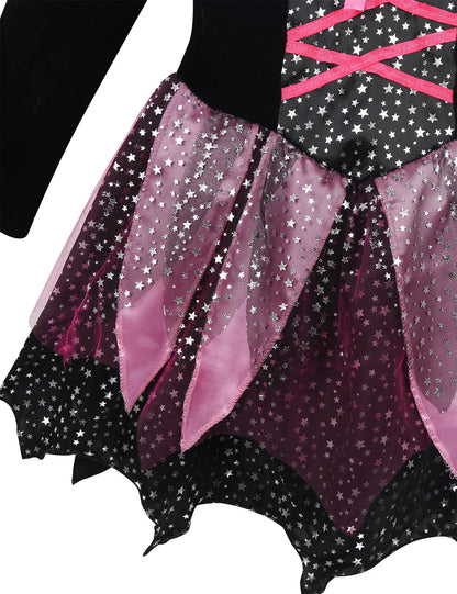 Ensemble complet de costume de sorcière pour fille, présentation générale