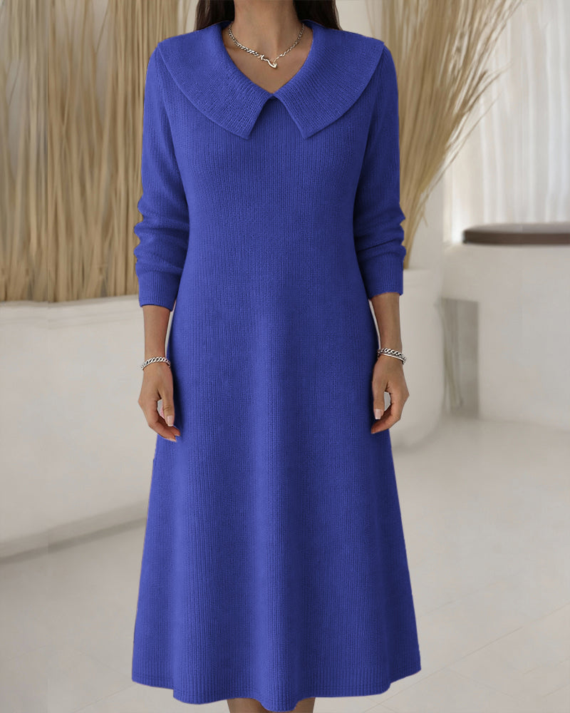 Robe midi maille côtelée, coloris bleu foncé