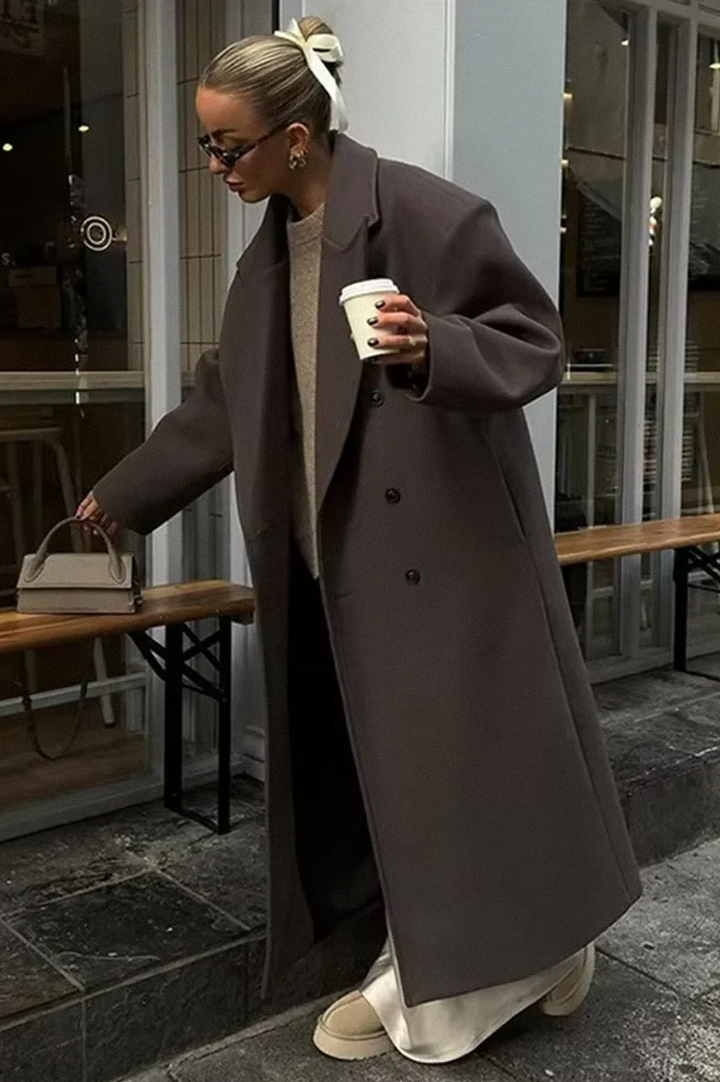 manteau oversize femme marron, détail du col