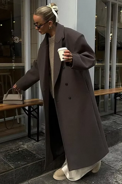 manteau oversize femme marron, détail du col