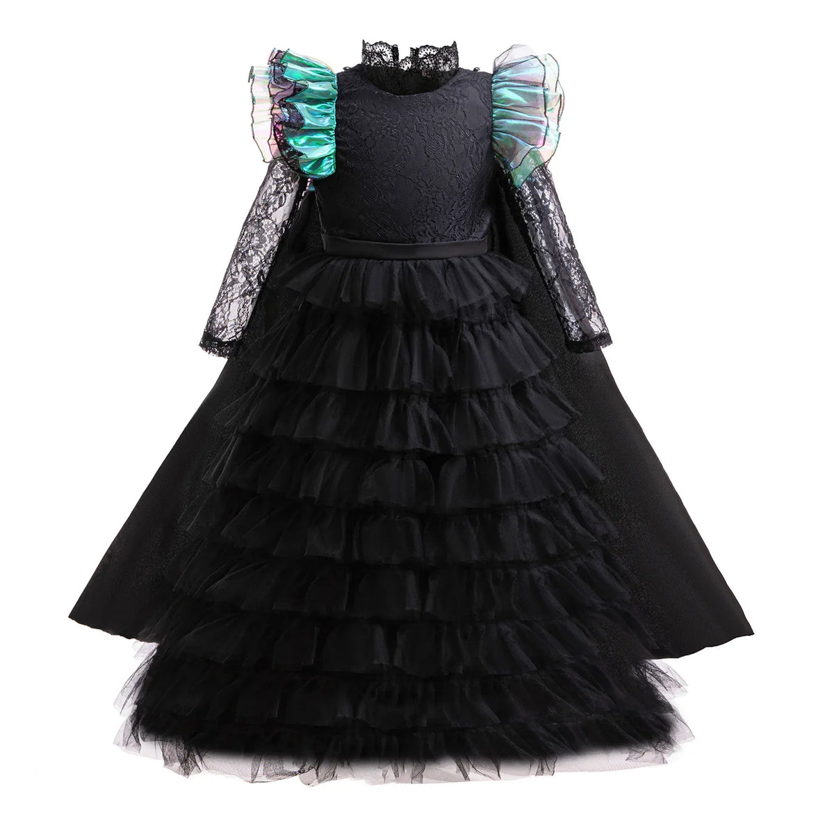 Robe de sorcière émeraude pour fille, robe seule en dentelle noire