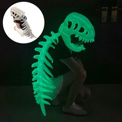 Serre-tête squelette de dinosaure, comparaison de jour et effet phosphorescent