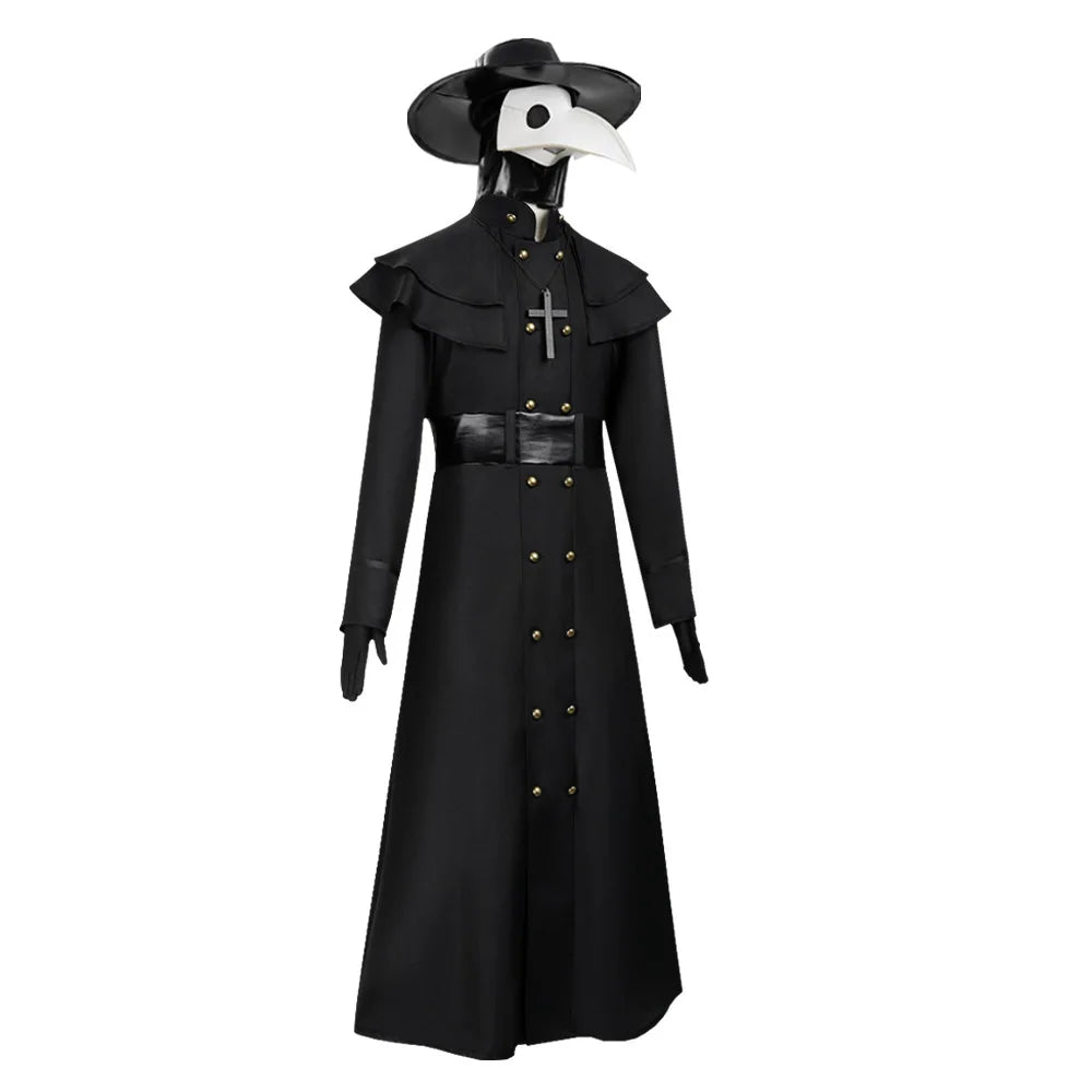 Détail du col crucifix et de la ceinture du costume médecin de la peste