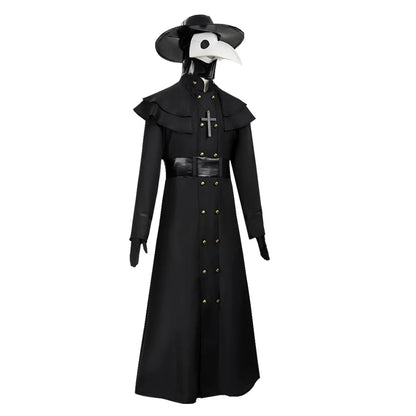 Détail du col crucifix et de la ceinture du costume médecin de la peste