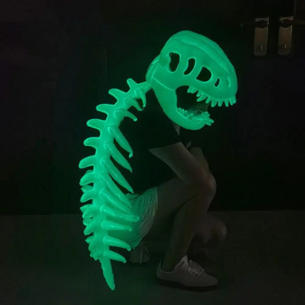 Serre-tête squelette de dinosaure phosphorescent, vue de côté