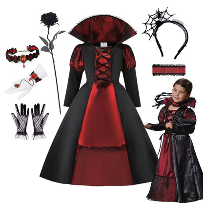 Robe de costume mariée vampire rouge et noire pour fille, robe seule