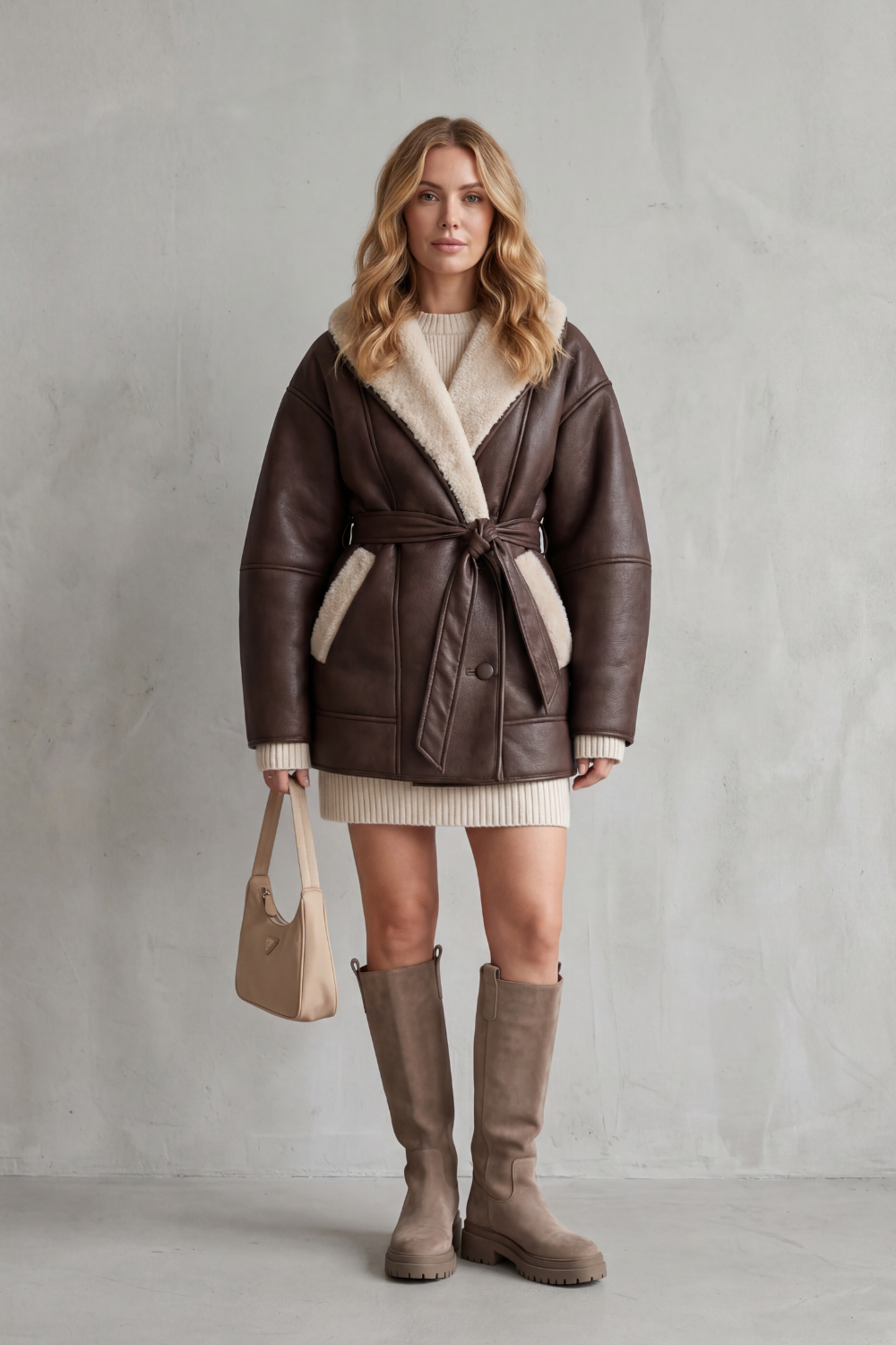 Manteau femme ceinturé, vue portée de dos