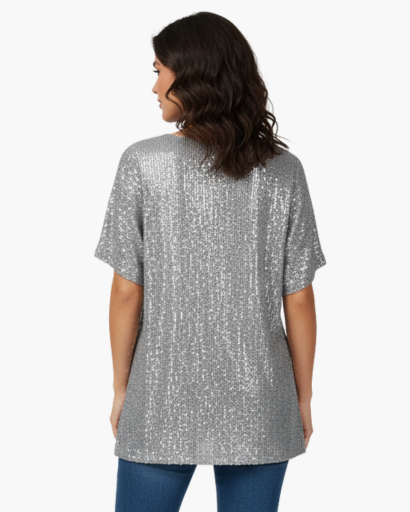 Top pailleté à col V